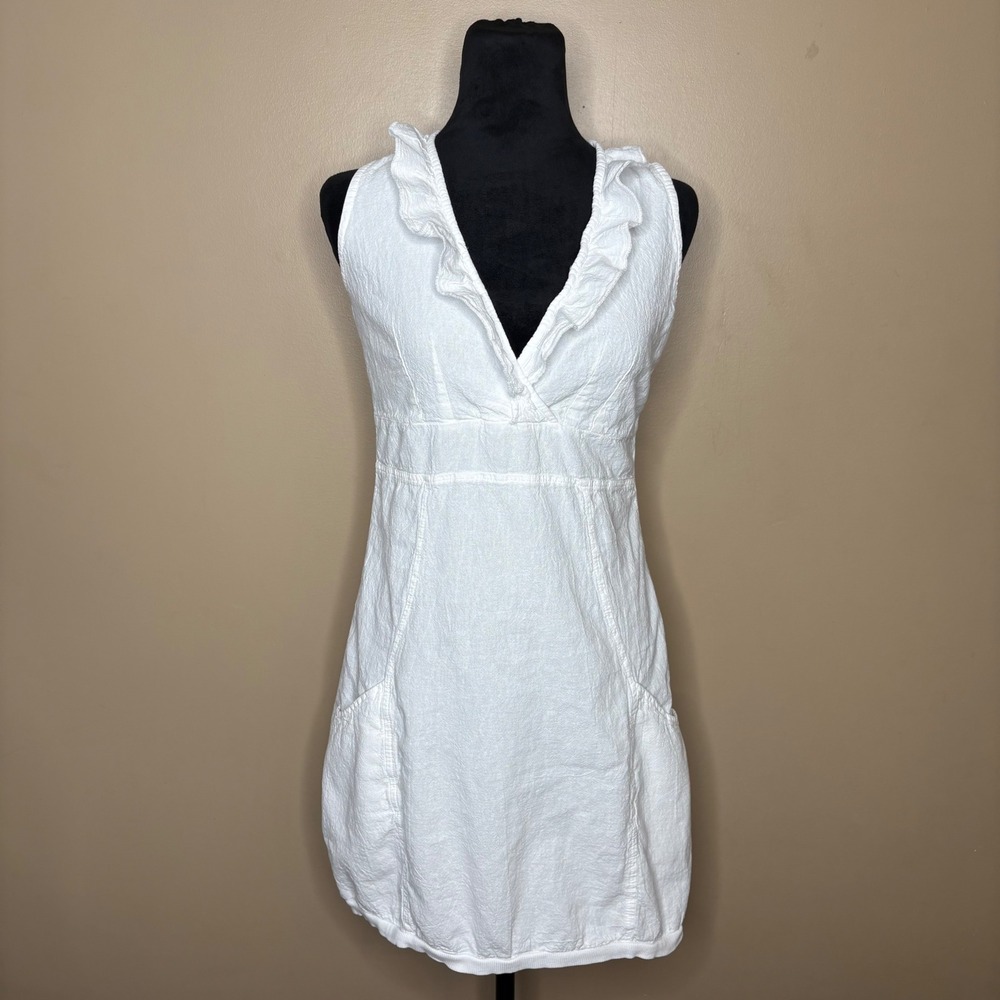 Blanco Dress Sz M White Cotton Ruffle V-Neck Sleeveless Mini Romantic Summer